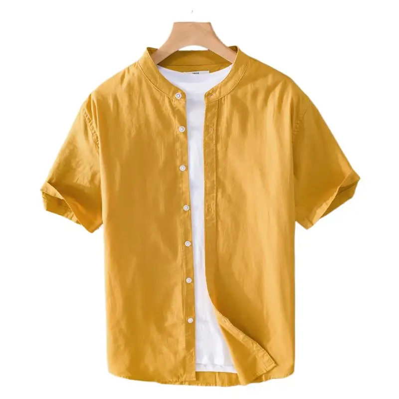 BOWEYLUN Men's Casual Cotton Short-Sleeve Shirt Comfortable and Breathable Youth Cotton Shirt Blouse Top for Men