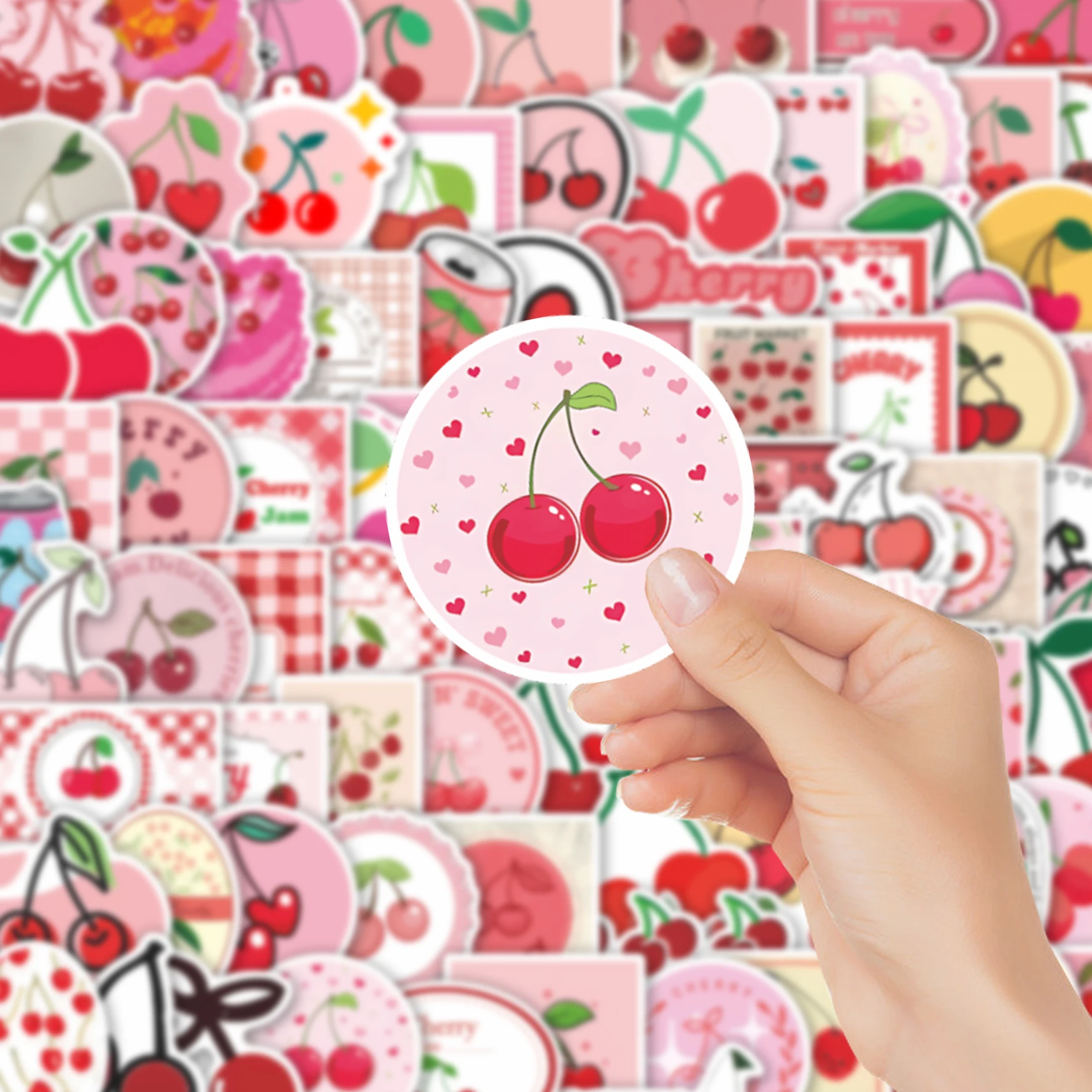 90pcs Cherry Sweet Vibrant Style Stickers Pack Colorful Vinyl Decals Cute Graphics for Laptop Journal Water Bottle Gift Food Fan