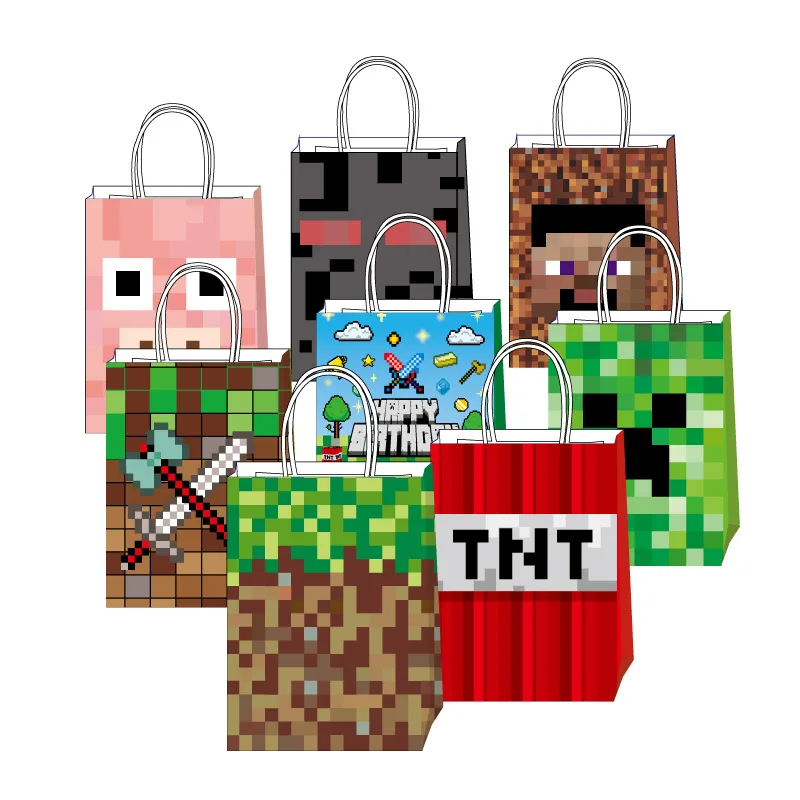 20pcs for Minecrafte Kraft paper gift packaging bag game figurine cartoon shopping companion gift, snack bag