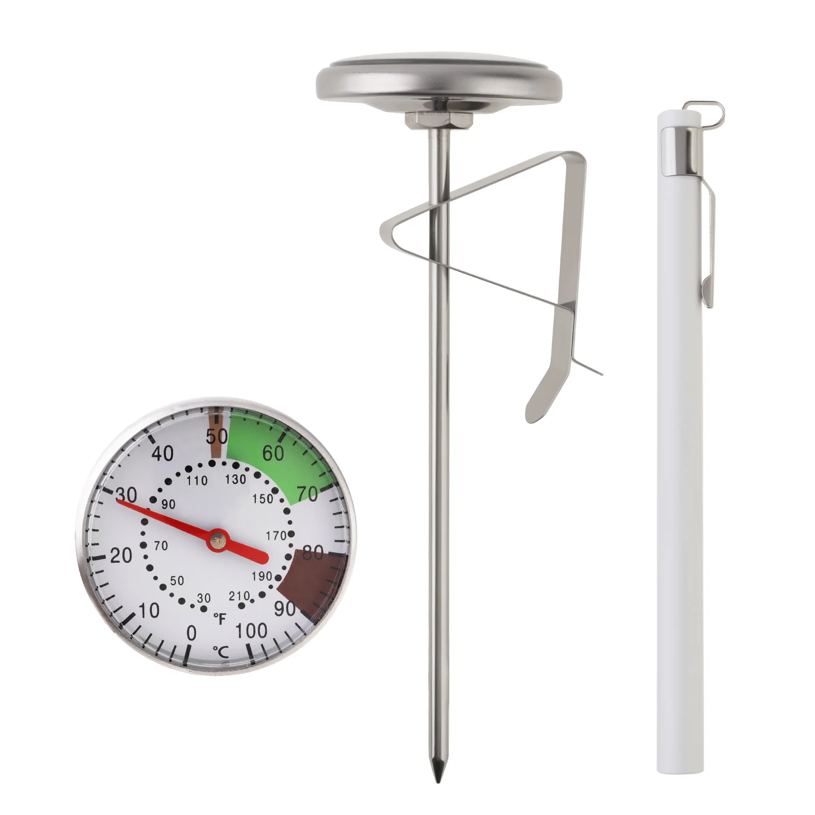 

Probe Thermometer Kitchen Tool Milk Thermometer Dual Scale Adjustable Stainless Steel Cooking Coffee Temperature Meter Gauge