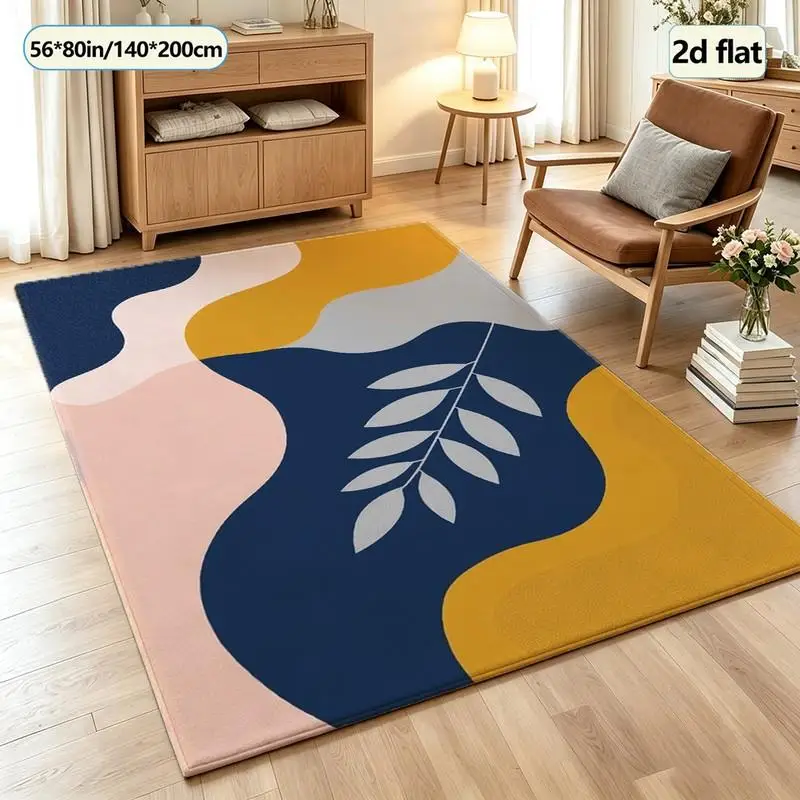 Modern Bohemian Style Abstract Color-Blocking Leaf Pattern Carpet, Non-Slip Soft Carpet for Indoor Living Room, Bedroom, Home Decor