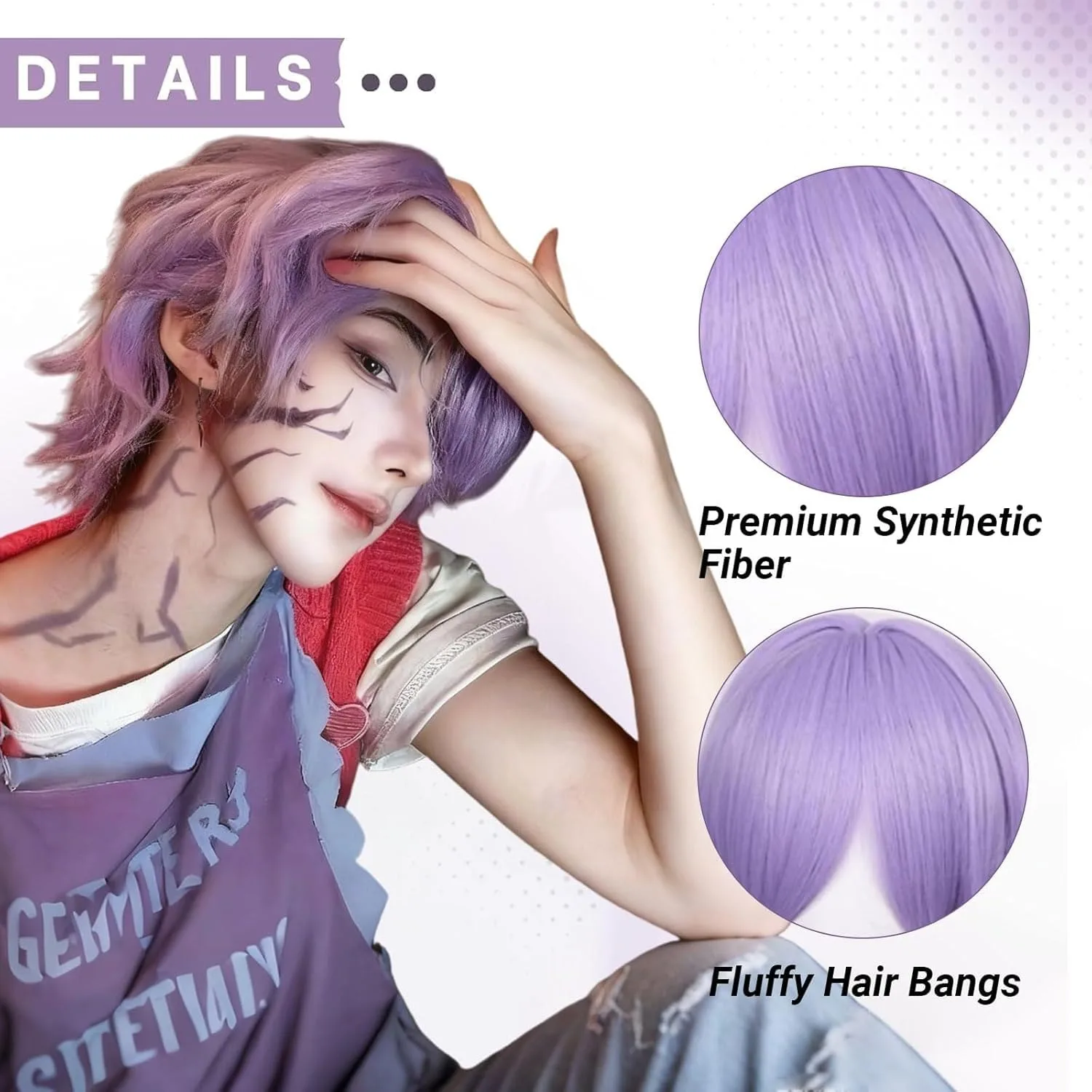 Kostüm Cosplay Perücke für Kinder Anime Pop Sänger Cosplay Perücken Jungen Idol Kostüm Perücke Halloween Zubehör Haar für Männer Hellviolett