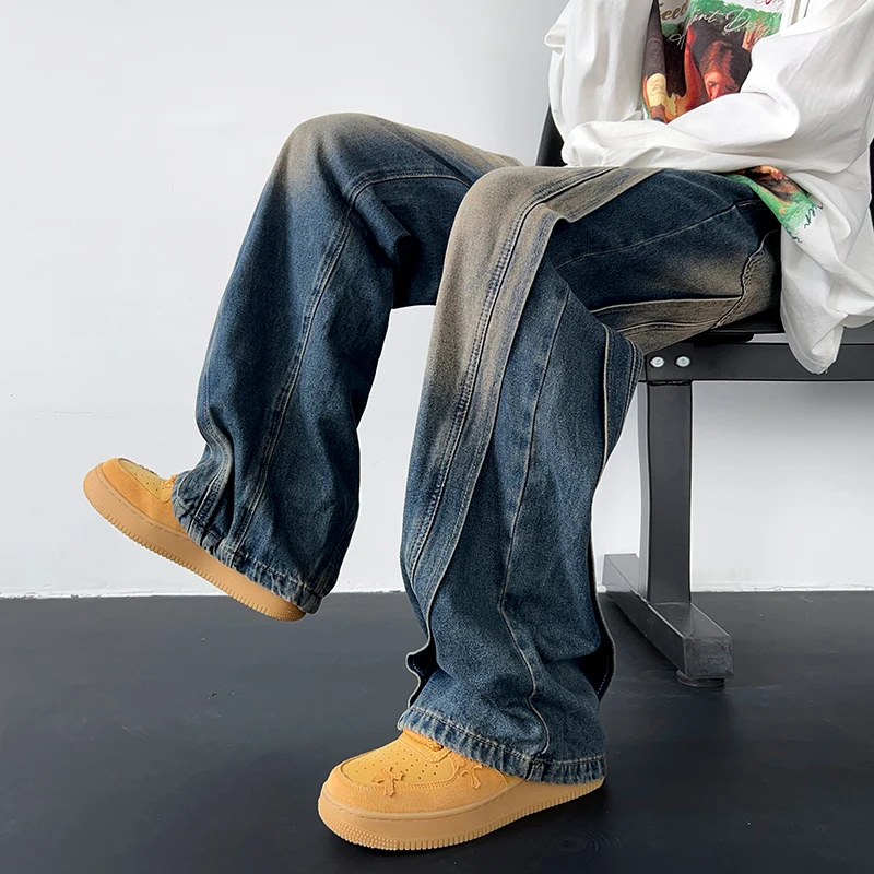 

Американские джинсы в стиле хип-хоп, свободные, широкие, мужские, повседневные, винтажные, прямые, длинные брюки