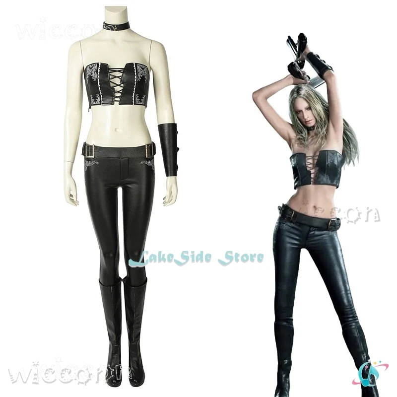 

DMC Trish Cosplay Costume Wig Black Top Pants Devil Hunter May Cry Women Sexy Wig Halloween Carnival Anime Game Roleplay Uniform