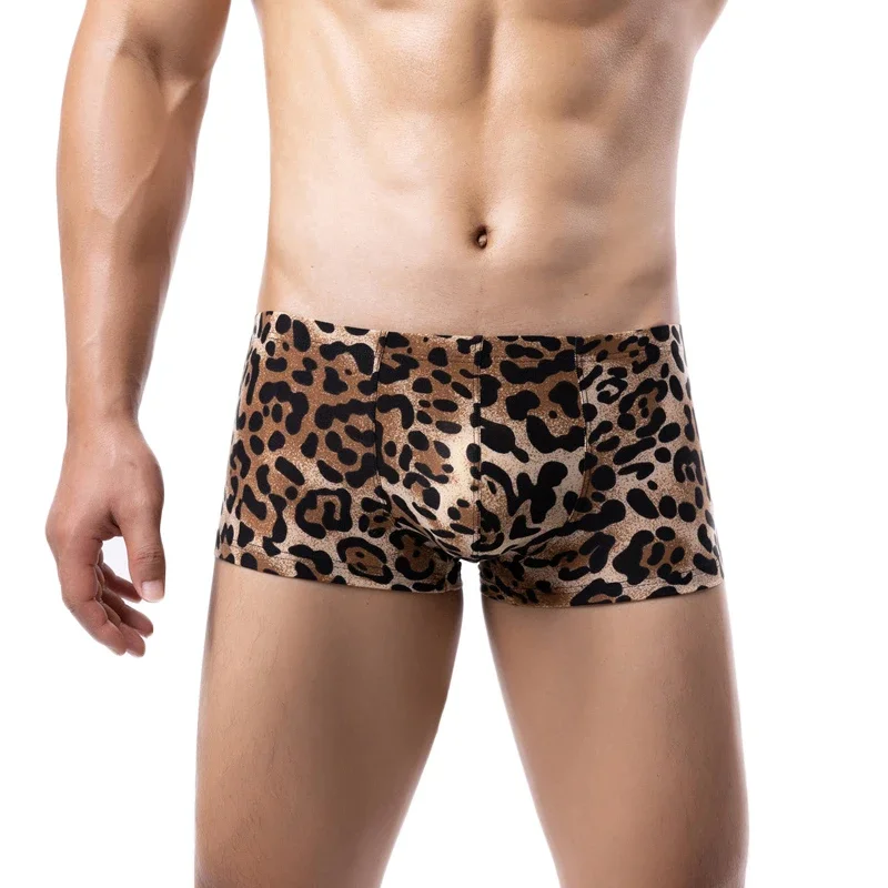 Sexy Men\'s Boxers Underwear Leopard Pattern Low Waist Soft Boxershorts Men Lingerie Underpants