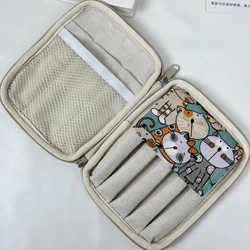 Cartoon Cat Zipper Pen Bag, 5 Pen Case, Cloth Art Pen Case, Blue Pancake Bag, High Quality