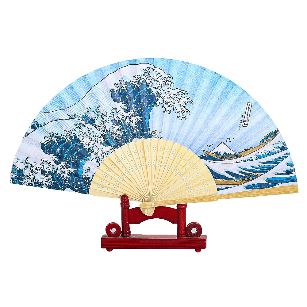 

1pc Japanese Retro Famous Painting Kanagawa Surf Print Folding Fan for Kimono Hand Props Ukiyo-E Art Great Wave Home Fans Crafts