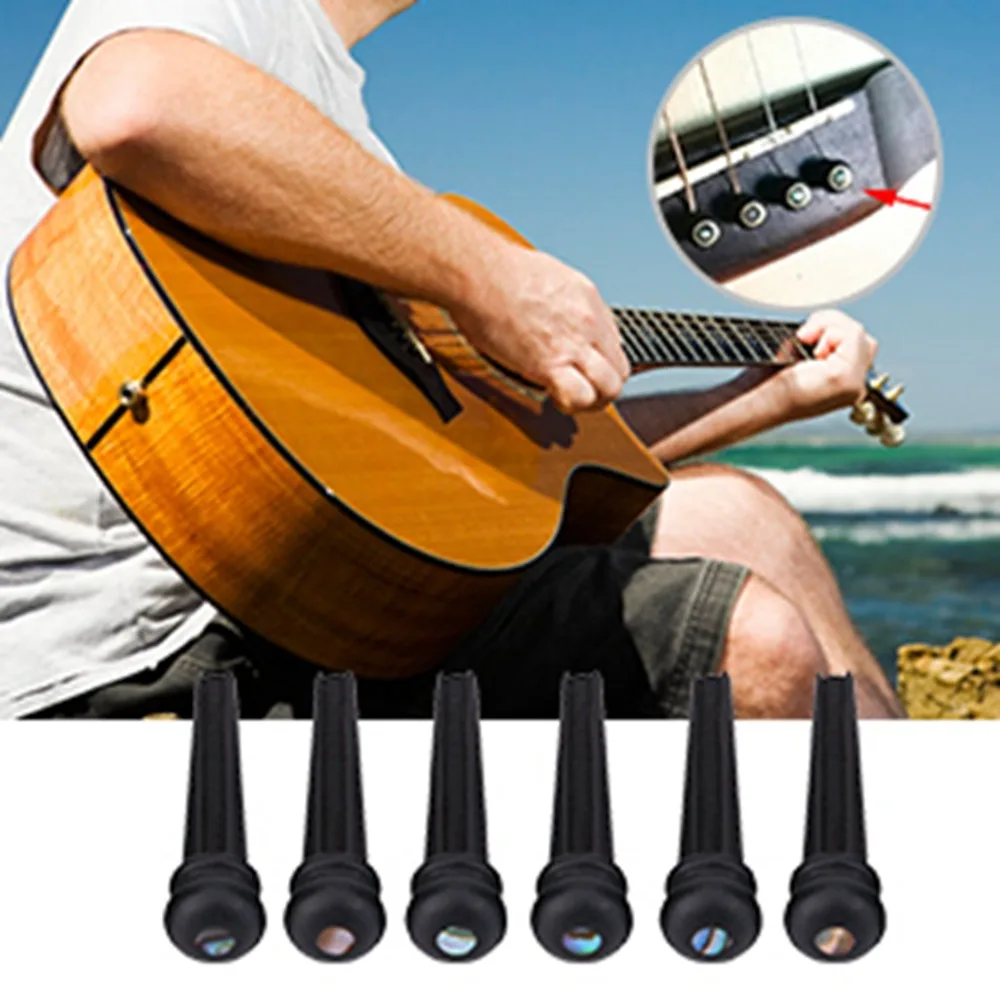 ​ 6 Stück ​ Ebenholz ​ Stegstifte aus Ebenholz ​ Abalone Dot Inlay Abalone Shell ​ ​ Gitarrenbrücke Pin ​ Ersatzteile ​ Teile für Akustikgitarre