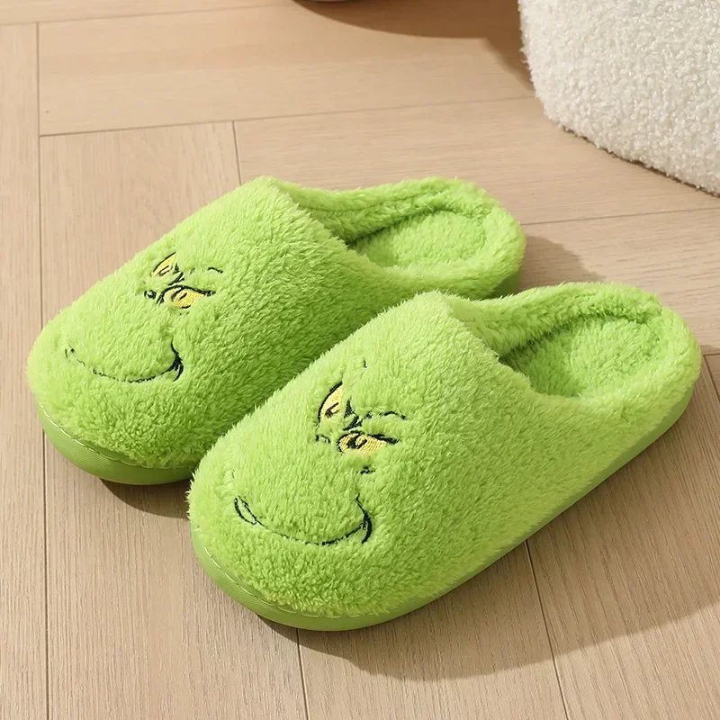 Warm Winter Cotton Slippers for Couples Men An Soft-soled New Thick-soled Shoes Thick Non-slip Cute Home Christmas Grinch Women