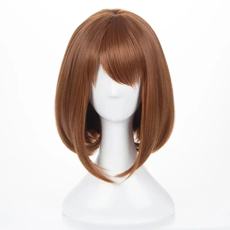 Pelucas sintéticas Anime My Hero Academia Ochako Uraraka, peluca Bob corta marrón resistente al calor para disfraz de cosplay