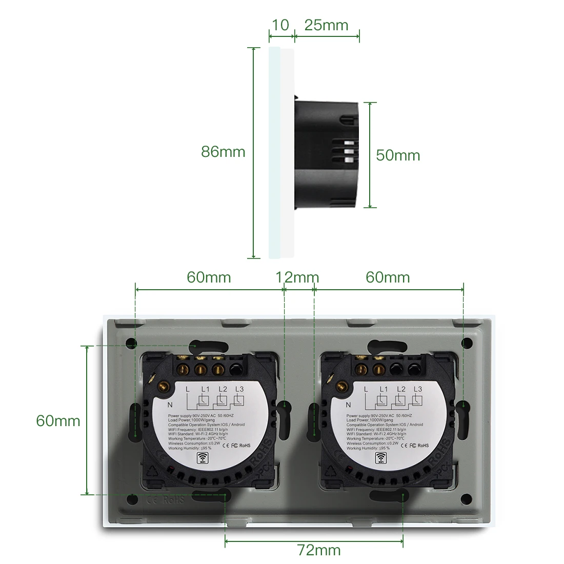 Imagem -05 - Bingoelec Wifi Switch 3gang 1way Interruptor de Luz de Parede Inteligente Cristal Classe Backlight Sensor Ligar Desligar Interruptores para Casa Inteligente