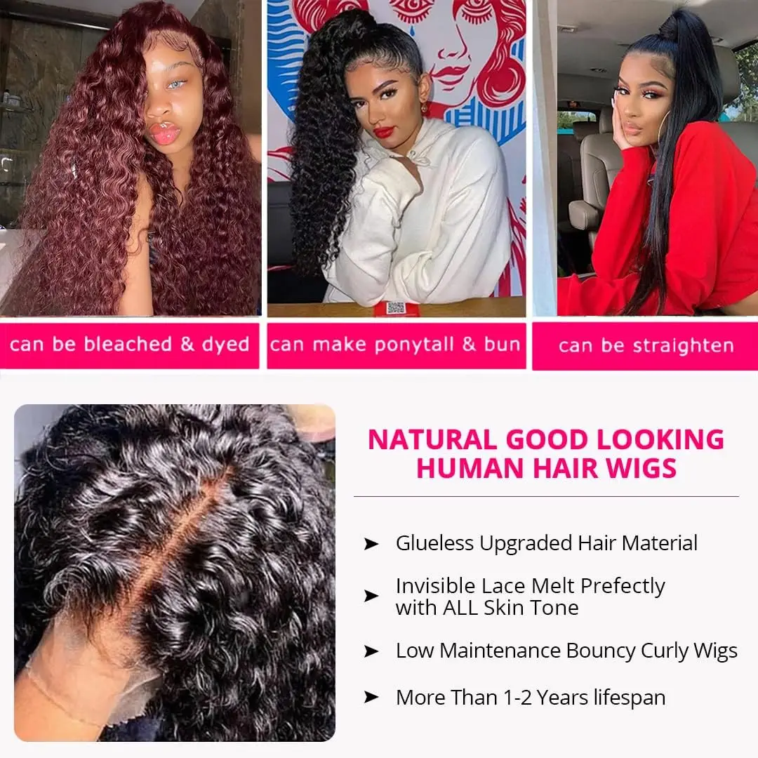 ディープウェーブフロントウィッグHDレースウィッグ在庫処分セール13x4 13x6ウォーターウェーブカーリー人毛ウィッグ30インチレースフロントウィッグ人毛