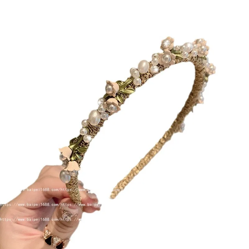 

New Korean pearl flower women's hair accessories headband for princesses with retro style temperament hair clips for hair bands