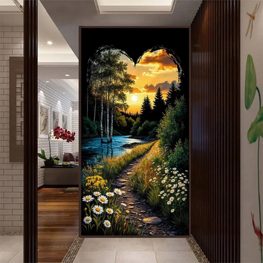 

Sunset River Scenery Picture Large Size Diy Diamond Art Painting New Collection Full Square Round Drill Mosaic Embroidery Kits