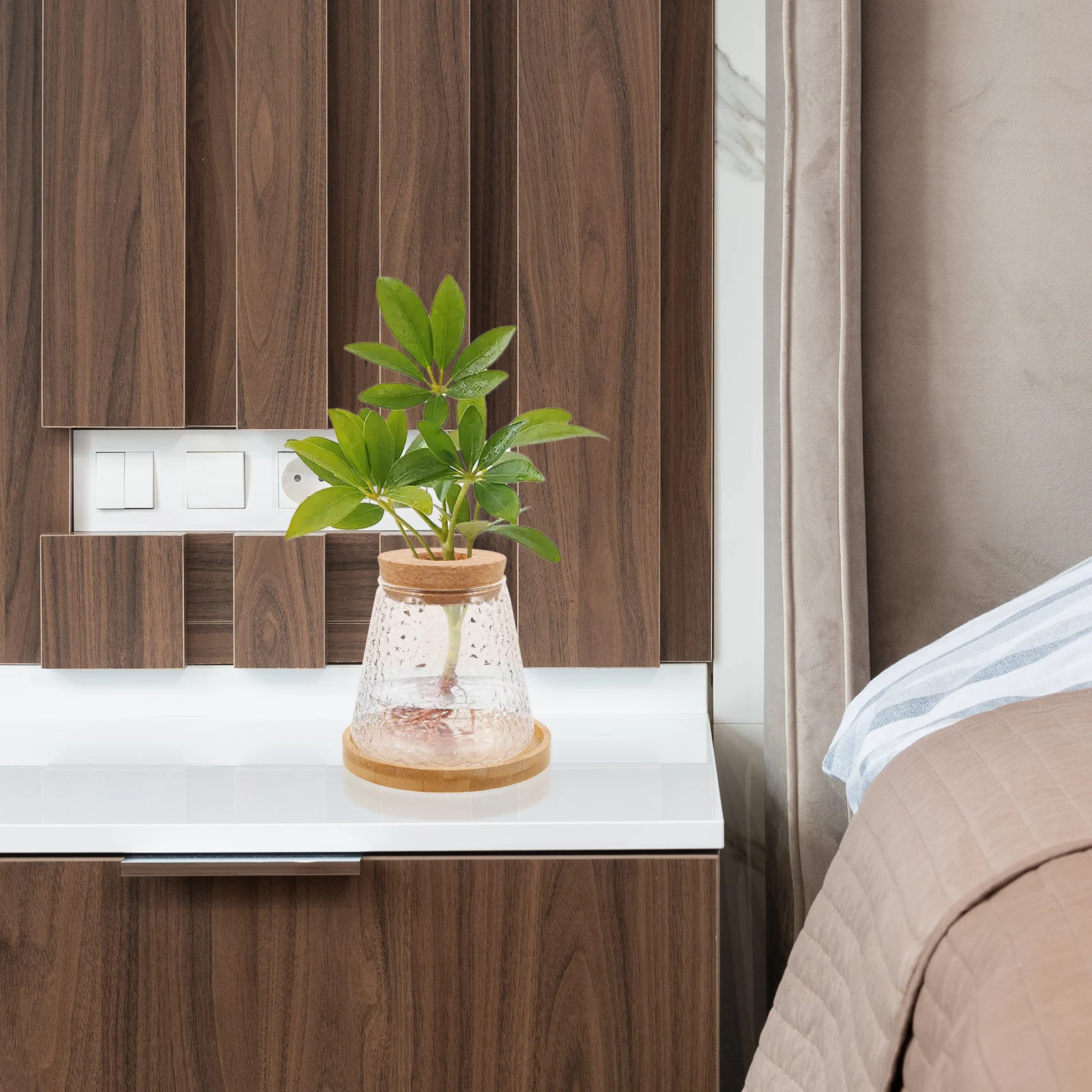 

1Set Clear Glass Plant Holder Wooden Base Flower Vase Succulent Glass Vase Wedding Celebration Centerpiece Home Decoration