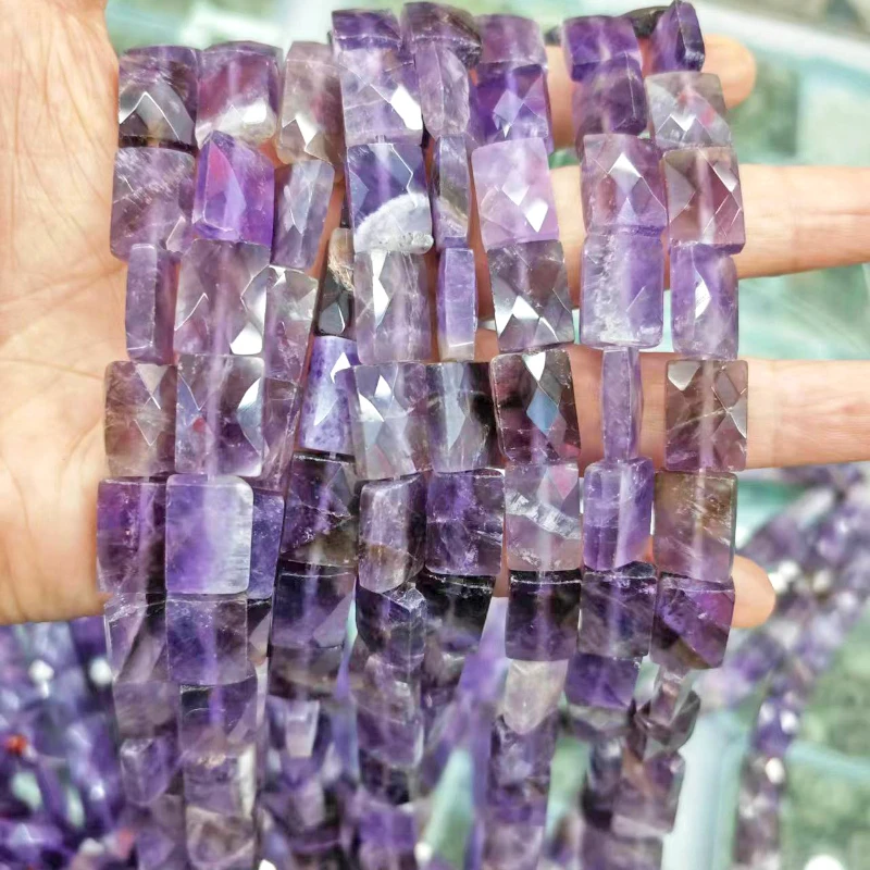 New Natural Amethyst Cut Rectangular Loose Bead Handmade DIY Bracelet Necklace Sweater Chain Jewelry Accessories Wholesale
