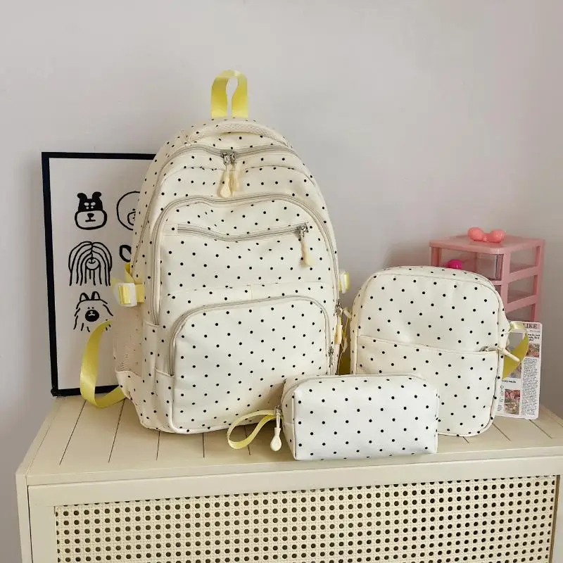 Nylon-Rucksack-Set mit Polka Dots, mehrere Fächer, Reißverschluss, Mädchen-Rucksack-Set, Aufbewahrung von Schreibwaren, Studentenrucksack, Mädchen-Geschenke – Detail 2