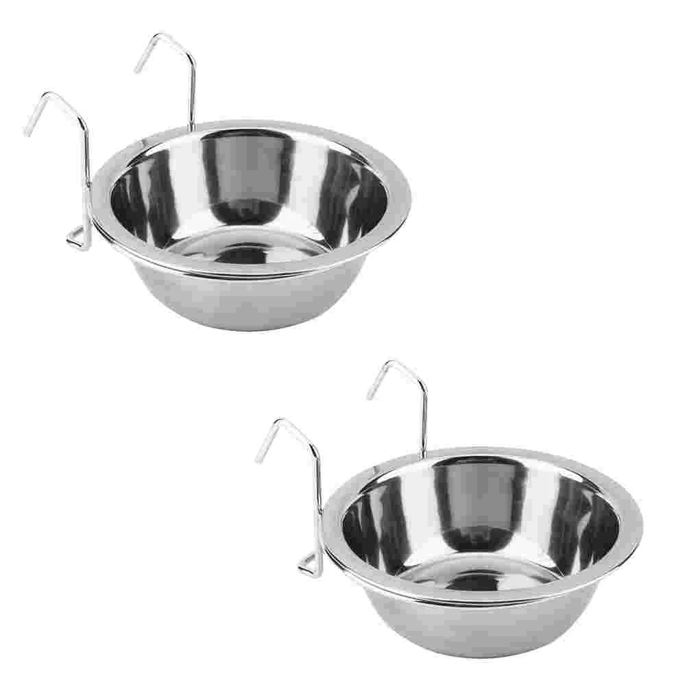 

2 Sets Hanging Dog Bowl Cages Pet Feeding Dish Water Supply Stainless Steel Crate Feeder for