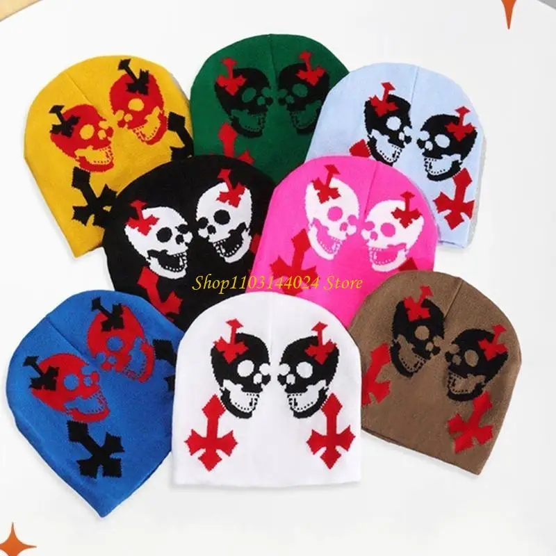 

N5KE вязаная жаккардовая шапка с двойным черепом для студентов, уличная велосипедная лыжная шапка для Хэллоуина, зимняя теплая