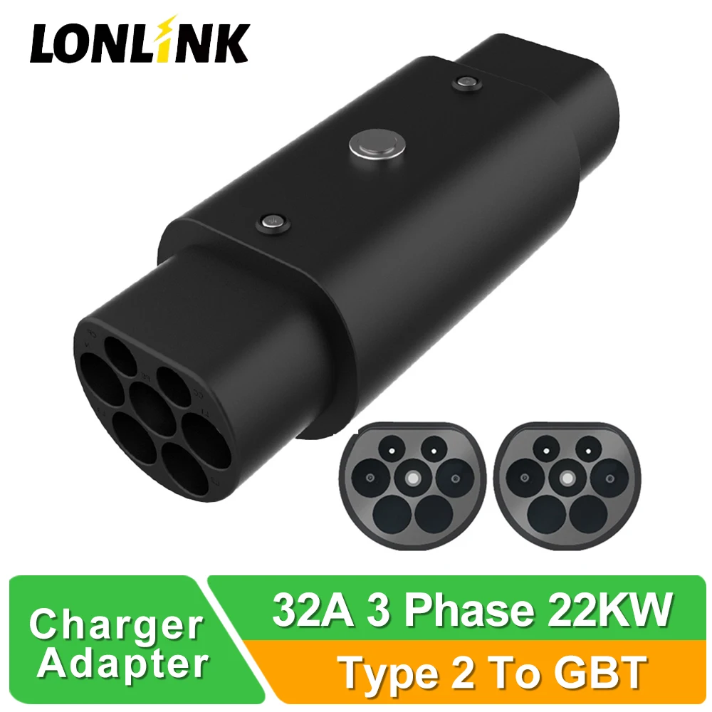 LONLINK TYPE 2 TO GBT EV Charger Adapter 1/3 Phase 32A 22KW Converter Standard Electric Vehicle charging Ev Connector For EV Car