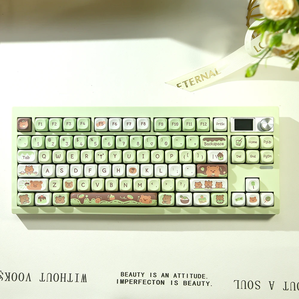 MOAPBT-Capuchons de clavier ronds personnalisés à sublimation thermique, jolis capuchons de clavier, compatibles avec le commutateur MX, dessert, vert, Hi75, 132 touches