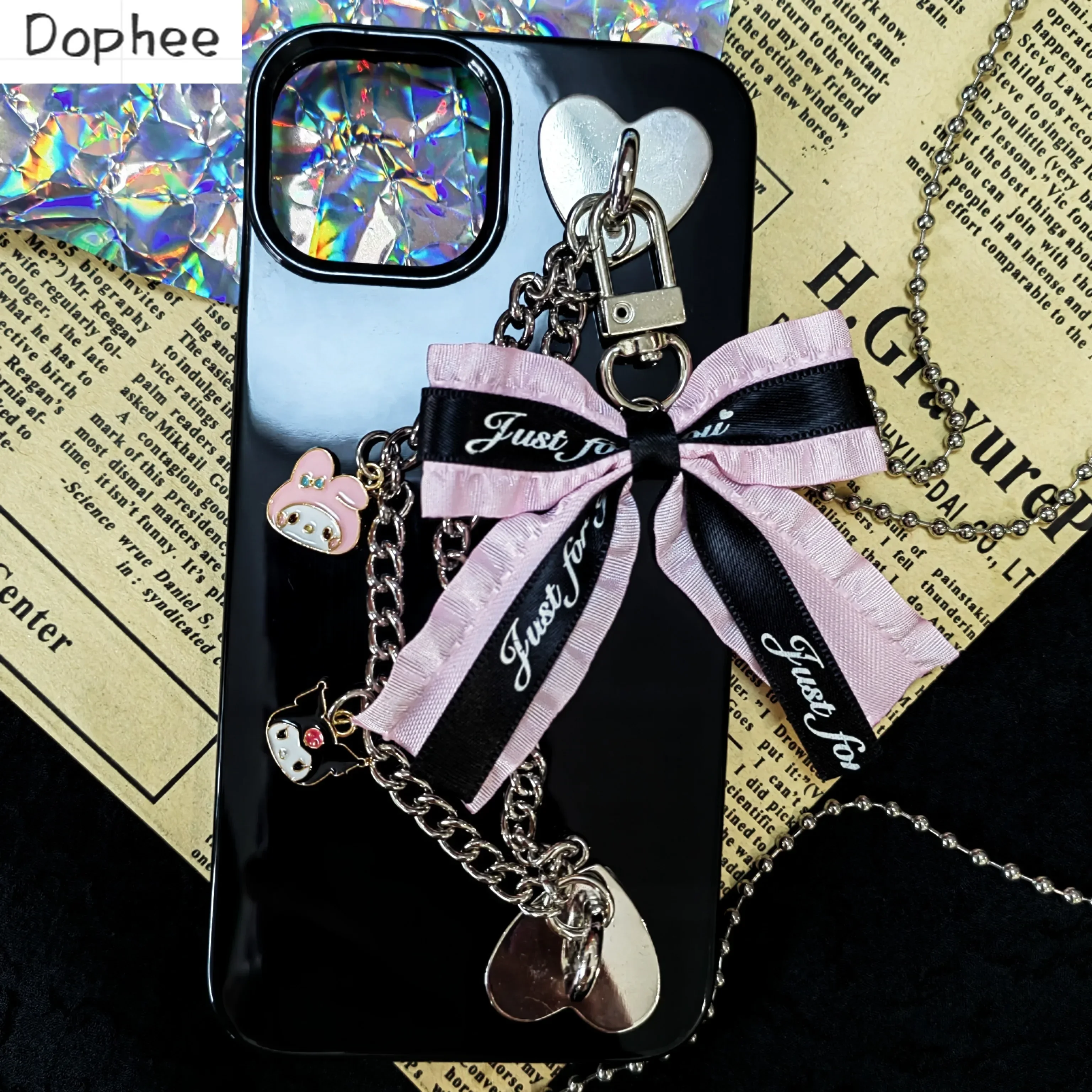 

Dophee Original Lolita Bowknot Chain Women's Mobile Phone Case Suitable for Apples IPhone 14 15 16Promax Plus Mini Cute Students