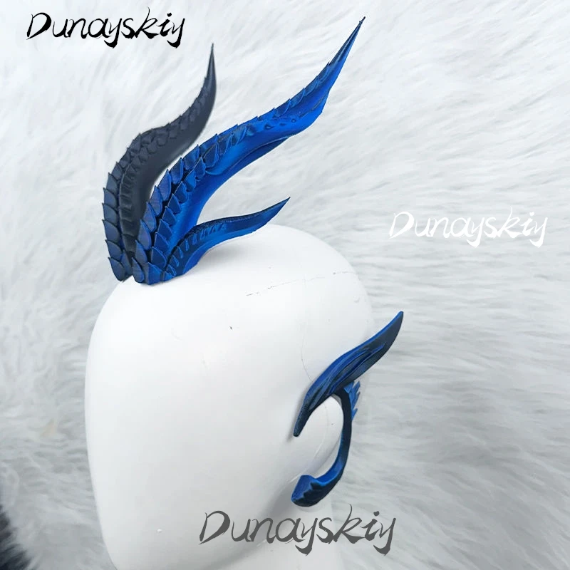 Nezha 2 Aorun التنين ملك البحر الغربي تأثيري حلي مجموعة القرن الأذن اكسسوارات ثلاثية الأبعاد PLA المعادن الأزرق مخصص الزي