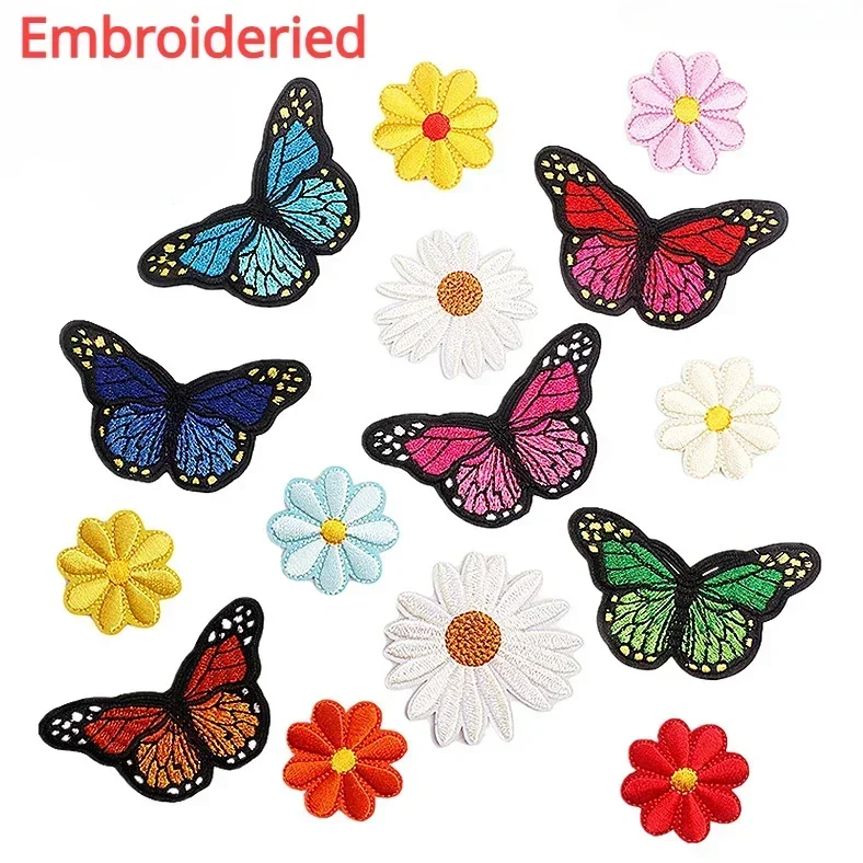 2025 Cute Embroideried Iron On Patches Daisy Sunflower Bee Butterfly Animal Patch Applique Repair For Jeans Hats Bags Clothing