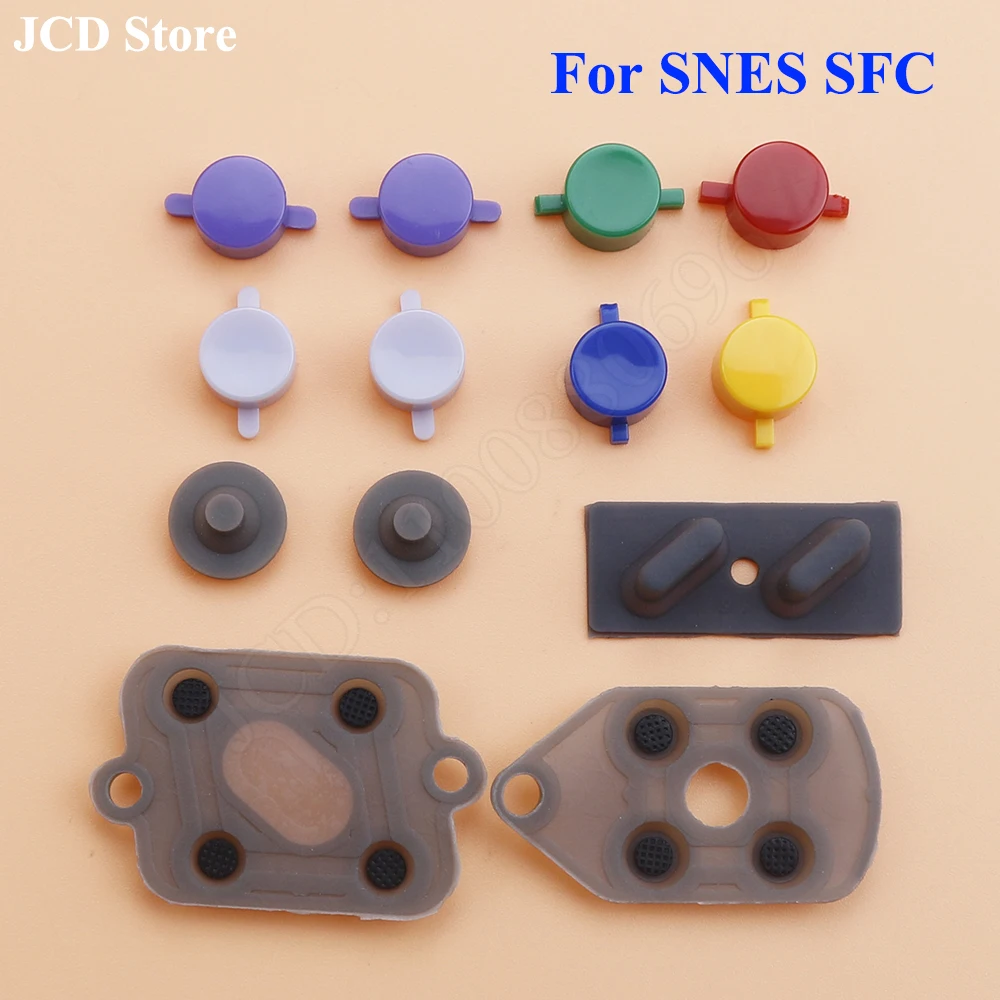 1 Set For SNES Conductive Rubber Button Contacts A B D-Pad + Plastic Buttons A B Y X For SFC Replacement Accessories