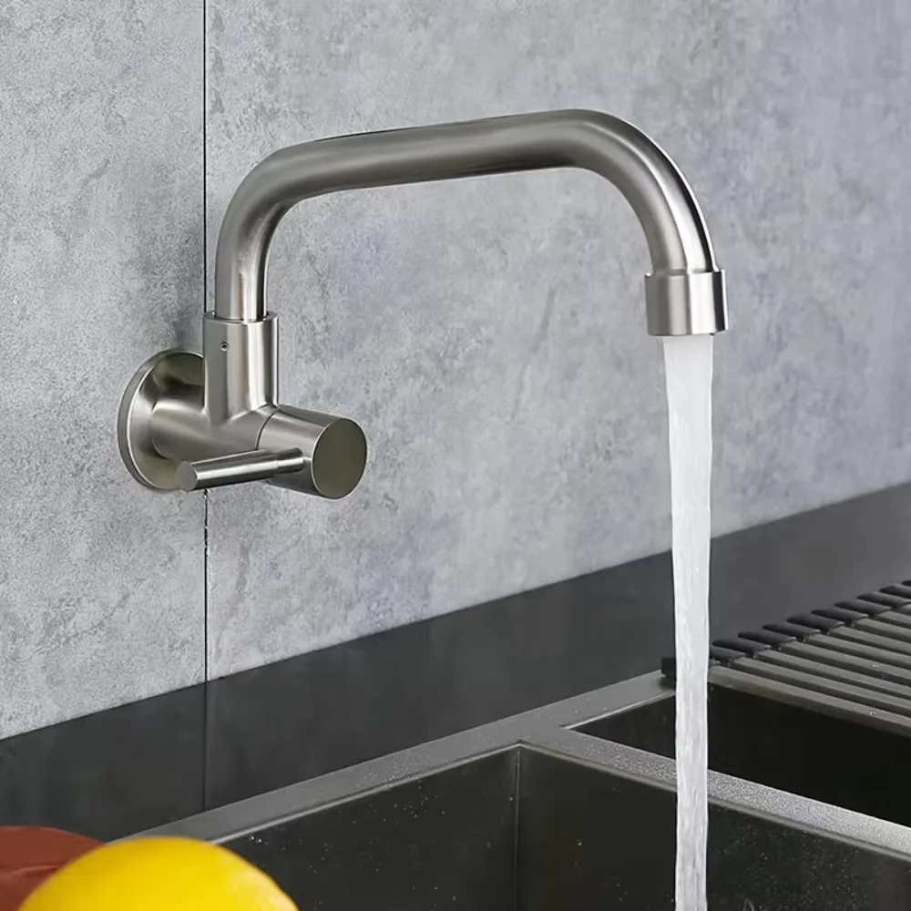 

Wall Mounted Rotatable Kitchen Faucet Splash-proof Curved Design Sink Water Tap Stainless Steel Universal