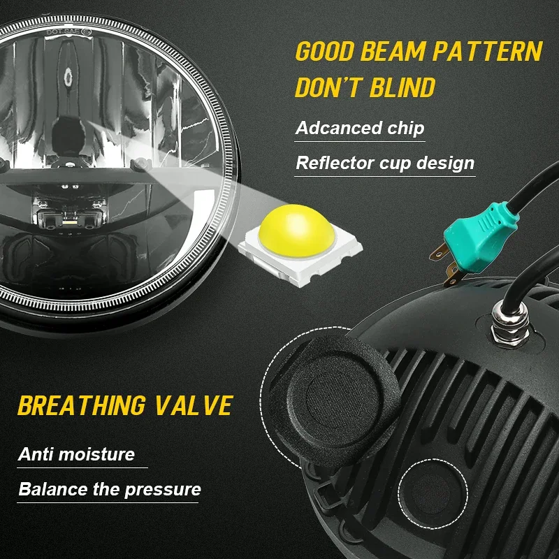 1PCS Running Lights 7 Inch LED Headlight H4 Hi-LoFor Lada 4x4 urban Niva Jeep Wrangler TJ JK LJ CJ Land Rover Defender Hummer