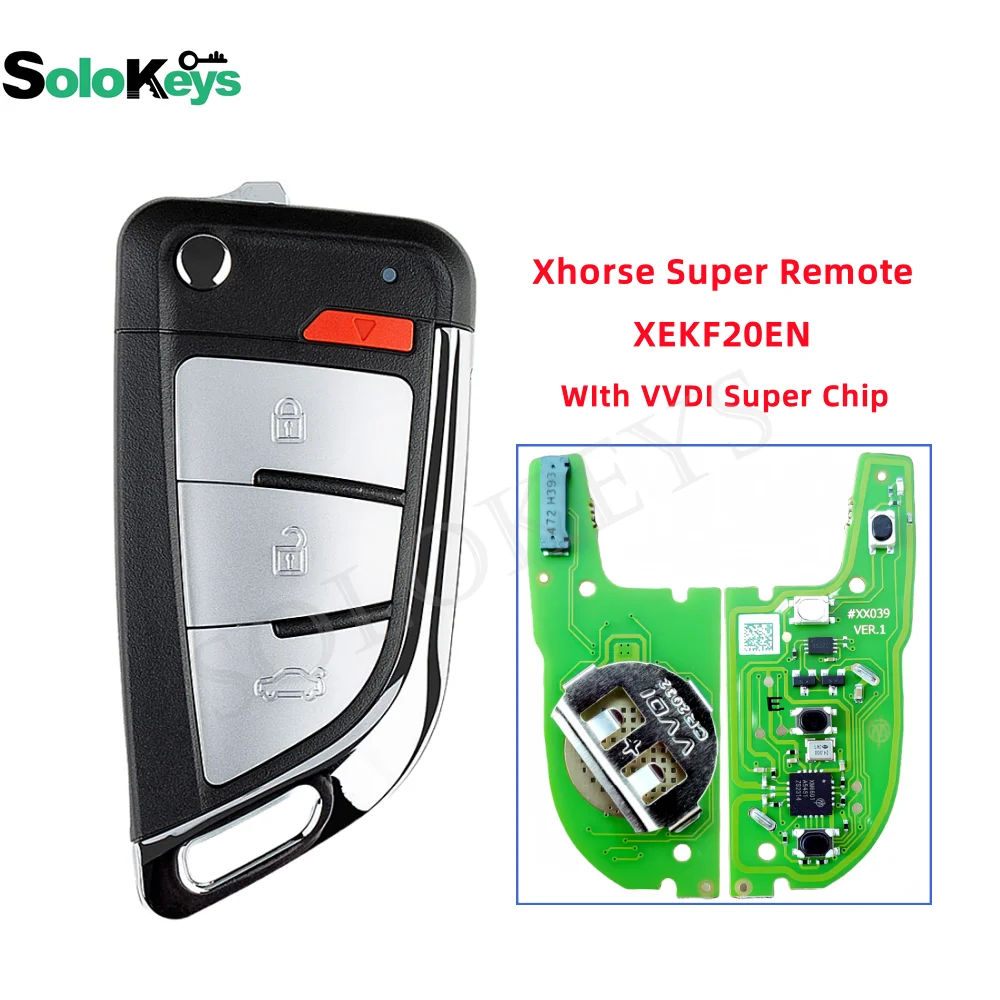 

SOLOKEYS 2Pcs/Lot XEKF20EN Xhorse VVDI Super Remote Knife Type 4 Buttons with VVDI XT27A Super Chip For Tool Max, Key Tool Plus