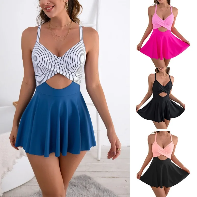 Cross-suspender One-piece Swimsuit for Women's Conservative Bathing Suit Swimming Dresses