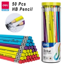 Deli-Lapis à crayon en bois HB avec gomme pour étudiants, enfants, dessin, écriture, fournitures scolaires, papeterie, 50 pièces