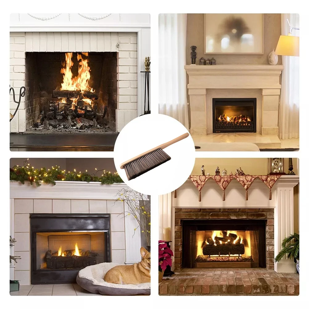 1pc Fireplace Brush 36cm Wooden Handle Shape Brush Head Fireplace Fire Hearth Fireside Edge Seam Brush Household Cleaning Tools