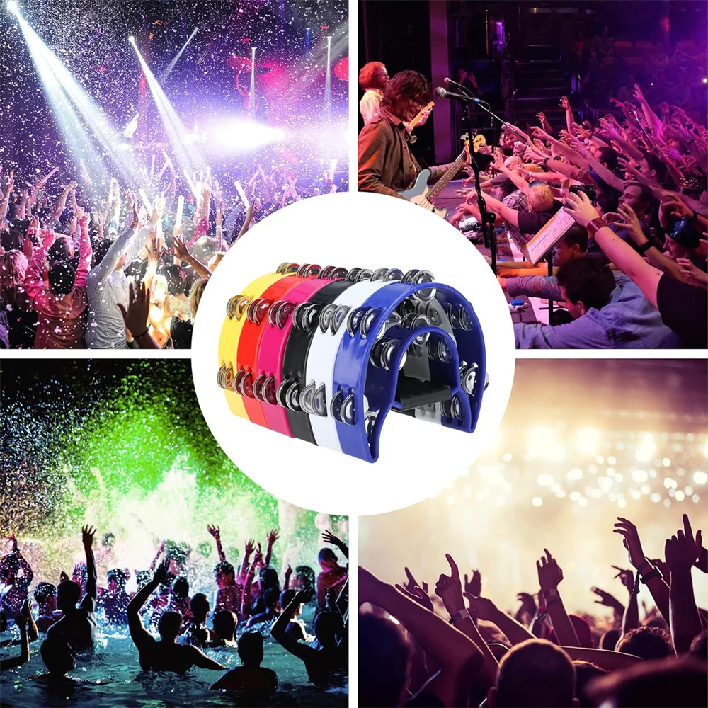 Color Plastic Double-layer Tambourine Half Moon Shaped Hand Bell Drum for Karaoke Performance Party Free Style Dance Portable