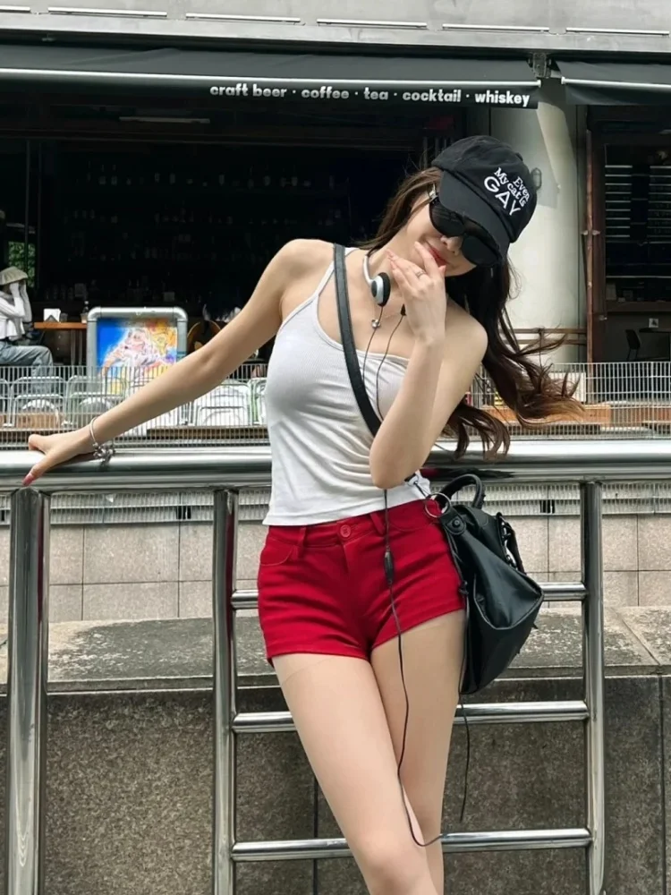 Red Hot Girl Pure Desire Sexy Denim-Shorts für Damen, Sommer, Sport-Stil, eng anliegende, elastische, schlankmachende, hüftumarmende Hotpants