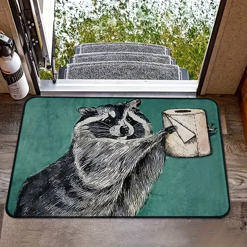 Tapis en tissu gris Raccoon, joli tapis de bienvenue imperméable et anti-salissure, tapis d'extérieur pour chambre à coucher, décoration de la maison