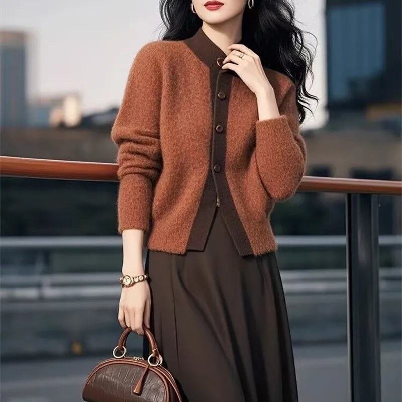 Tasten Strickjacke Frau Kleidung Neue Frühling Herbst Woolen Jacke Mode Strickwaren Mantel Weibliche Lange Hülse Tops Stricken Dame Pullover