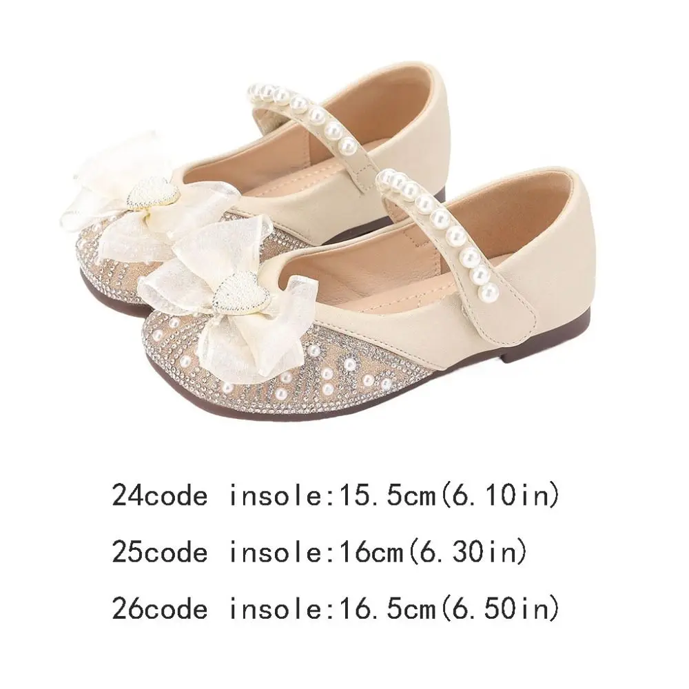 Zapatos de cuero con perlas a la moda para niños, zapatos de princesa de suela blanda con lazo de malla, zapatos ligeros sin cordones estilo Mary Jane para fiesta