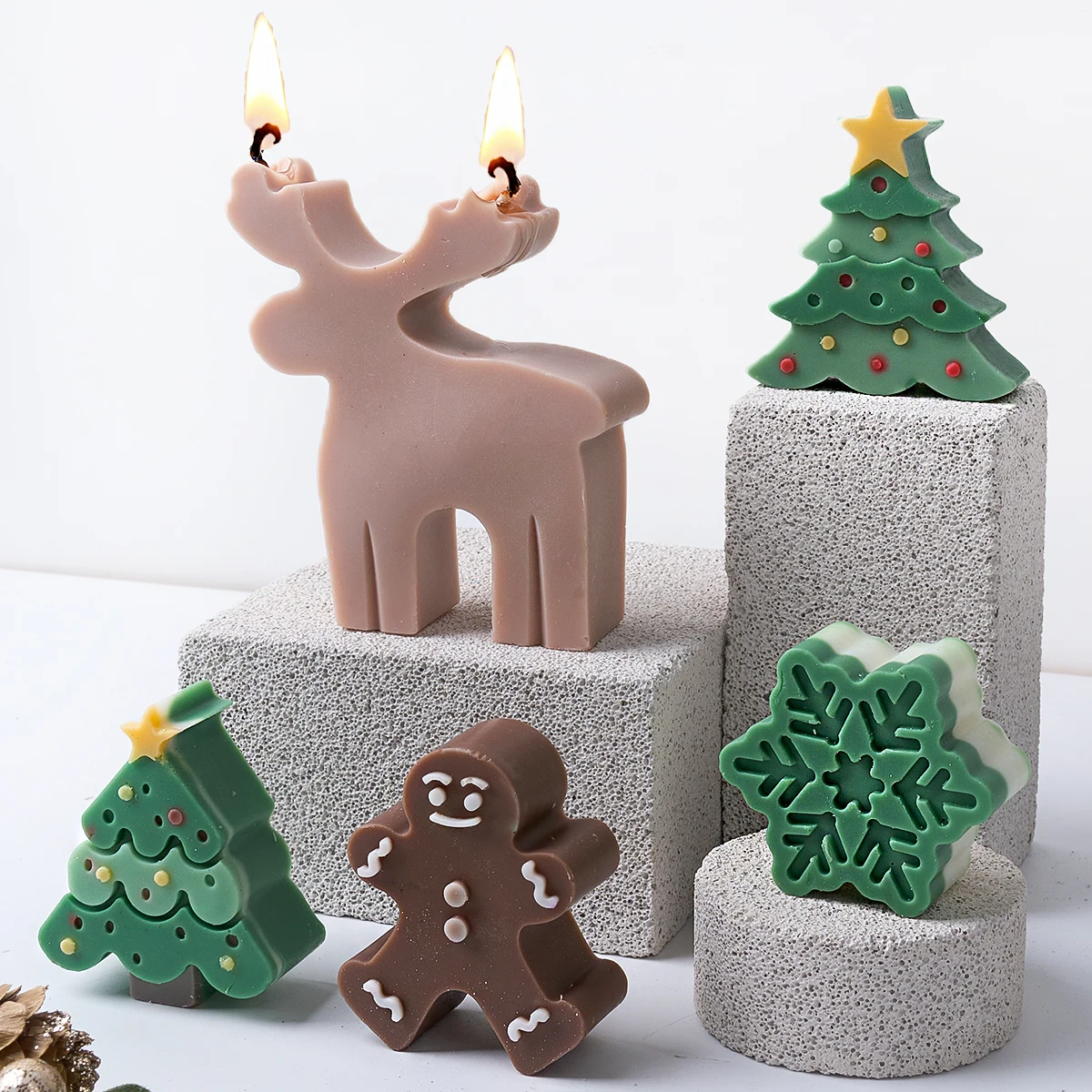 3D Christmas Candle Silicone Mold DIY Christmas Tree Elk Handmade Soap Scented Resin Mould Craft Gifts Making Tools Party Decor