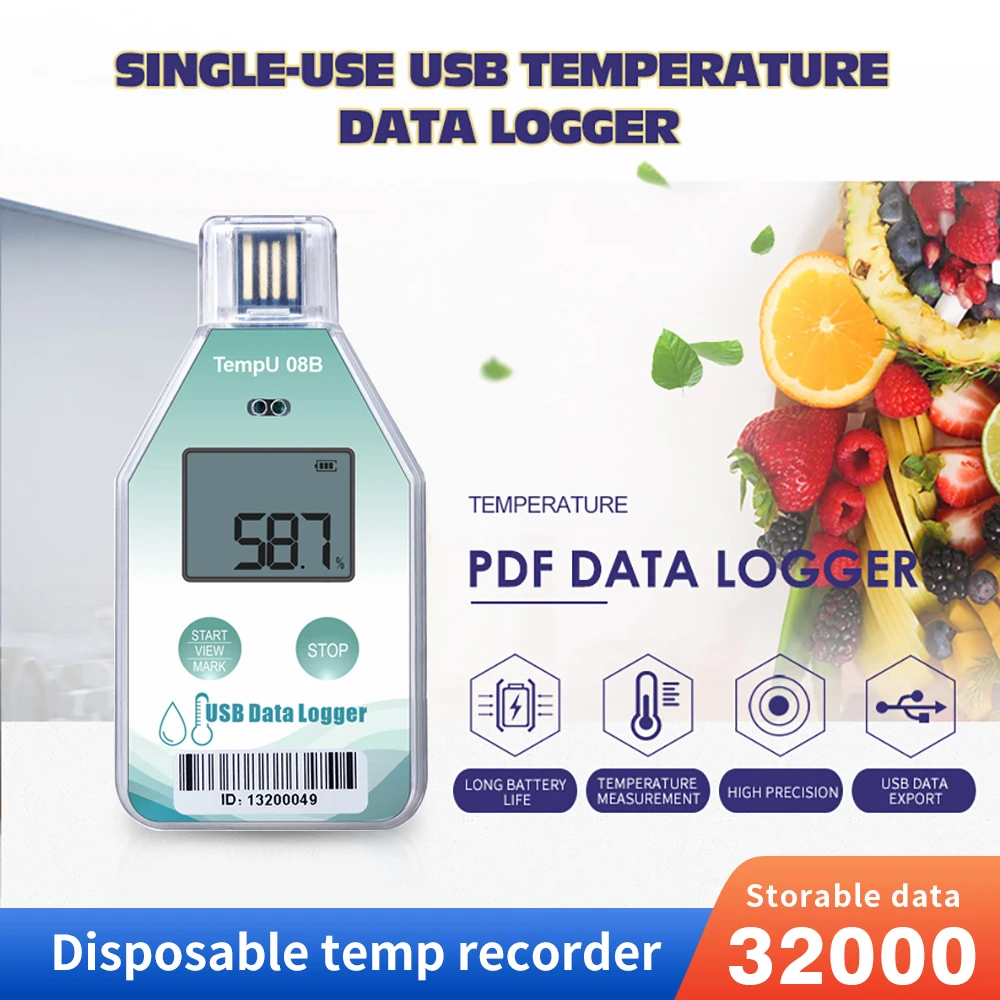 TempU08/TempU09 USB Temperature and Humidity Data Logger 32000 Points Capacity Temperature Recorder PDF Report for Cold Chain