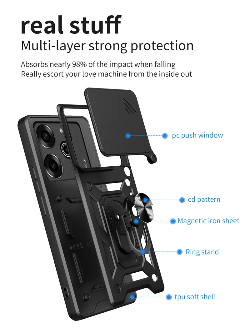 Rüstung Stoßfest Telefon Fall für Tecno Pova6 Slide Objektiv Schützen Magnetische Ring Ständer Funda für Tecno Pova 6 Pro 6Pro 5G Zurück Abdeckung