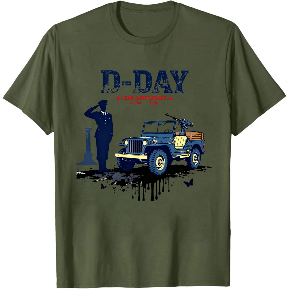 82nd Anniversary of D-Day Normandy Landings 1944 - 2026 T Shirt Willis Military Jeep Clothes Men Short-sleeved T Shirt view 4