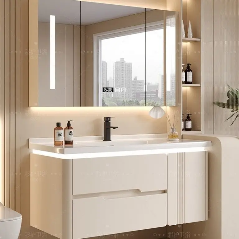 

Oak bathroom cabinet ceramic integrated basin bathroom cabinet combination small apartment toilet washbasin washstand