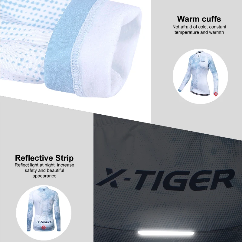 X-TIGER Women\'s Cycling Jersey Winter Thermal Long Sleeve Cycling Shirt with 4 Rear Pockets Fleece Bicycle Clothes Jeresy