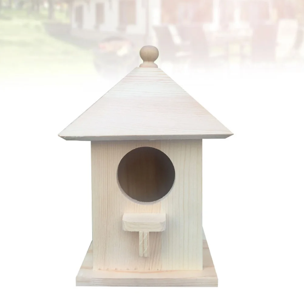 1PC Hanging Bird House Feeding Tool Wooden House Shaped Bird Nest Feeder Bird Cage Wooden Bird House Wooden Bird Cage