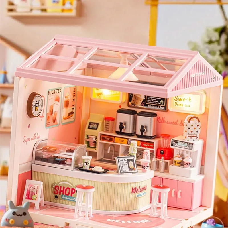 Mini Miniature Doll House Block Diy Children's Handicraft House Lighting Building Blocks Scene Assembly House Toys Girl Toy Gift