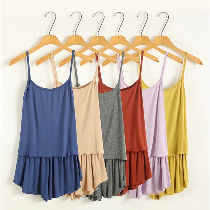 Women's Modal Sleepwear Tank Top Shorts Set Summer Casual Thin Home Clothes Pure Color Two-Piece Set Comfortable Breathable