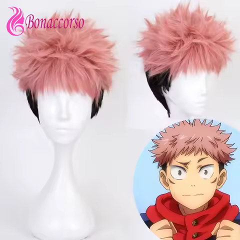 Jujutsu Kaisen Itadori Yuji Cosplay Wig Synthetic Short Curly Wig Anime Coser Heat Resistant Fiber High Quality Wig Halloween